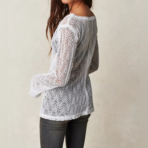 Free People Women's On The Road Twisted White Size Small Sheer Knit Relaxed Top - Picture 4 of 14